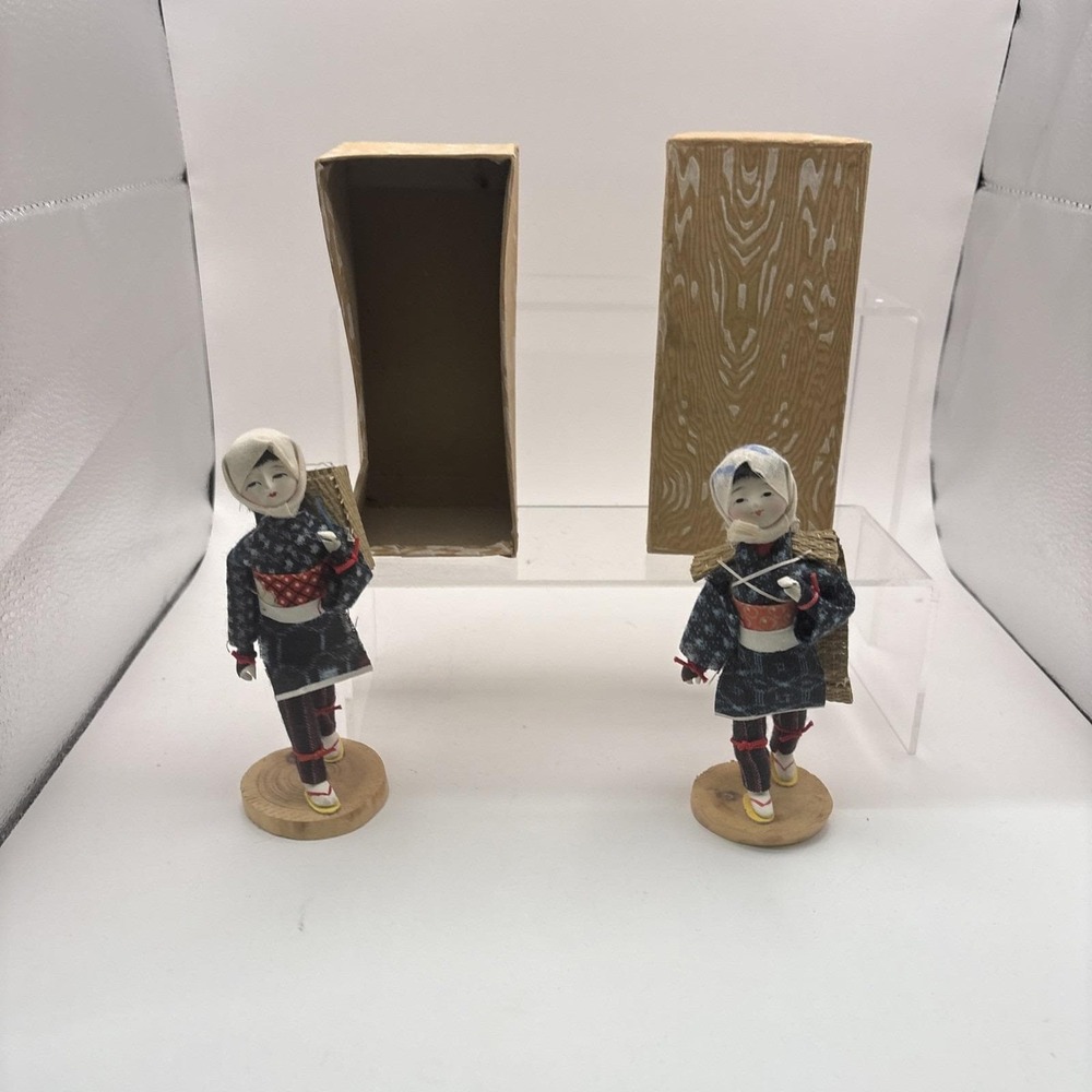 Vtg~Lot of 2~1970s Japanese Folk Craft Dolls~Shonai Obako